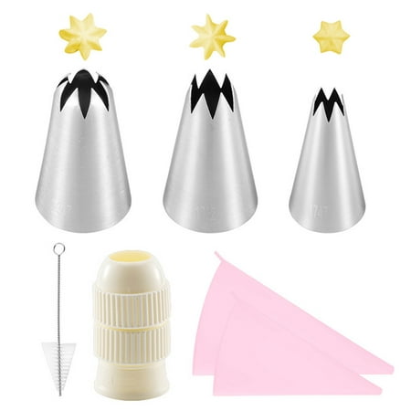 

7pcs Cake Decorating Kits Numbered Piping Tips Icing Nozzles Pastry Bags Couplers Cleaning Brush Baking Tool