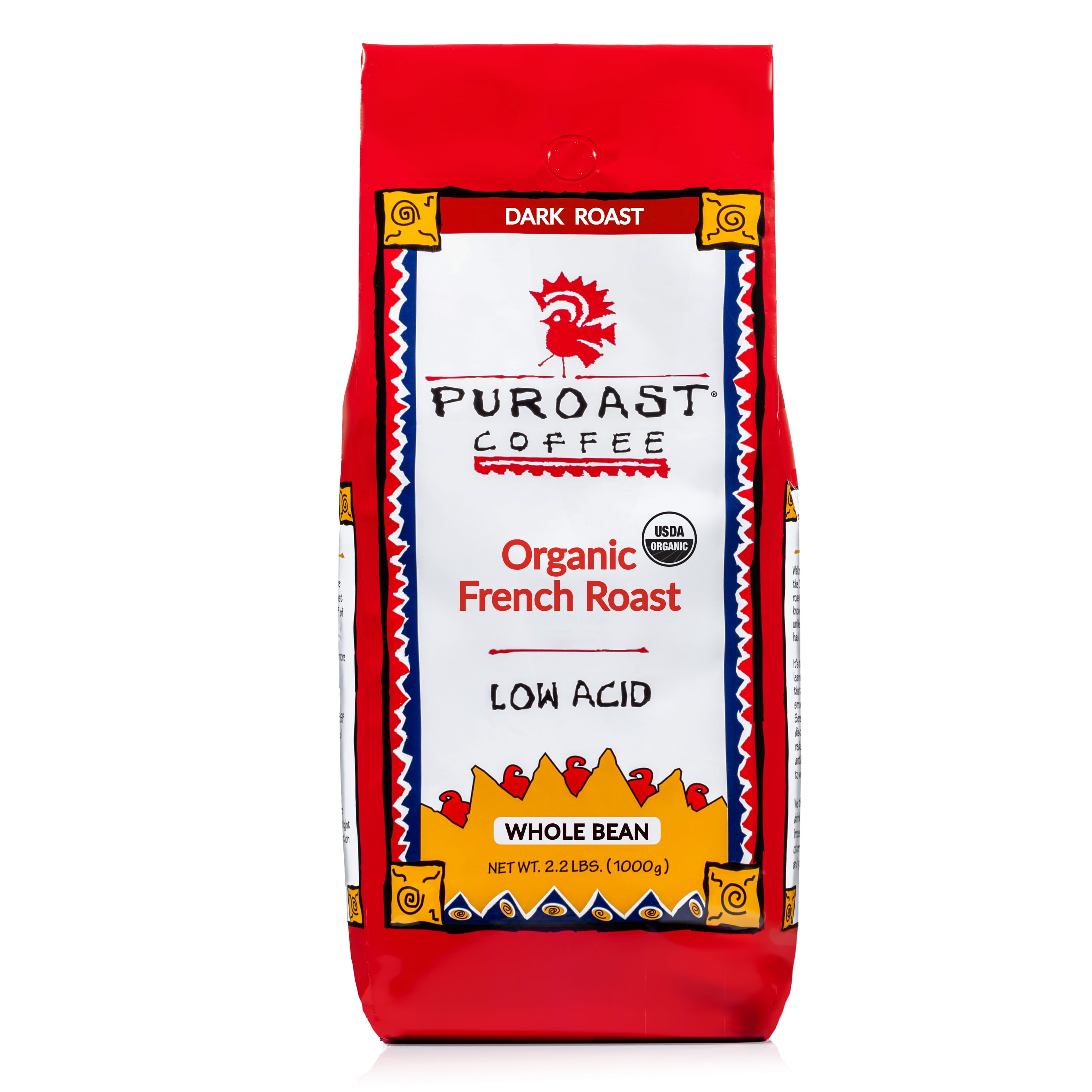 Puroast Low Acid High Antioxidant Organic French Roast Whole Bean Coffee, 2.2 LB Bag