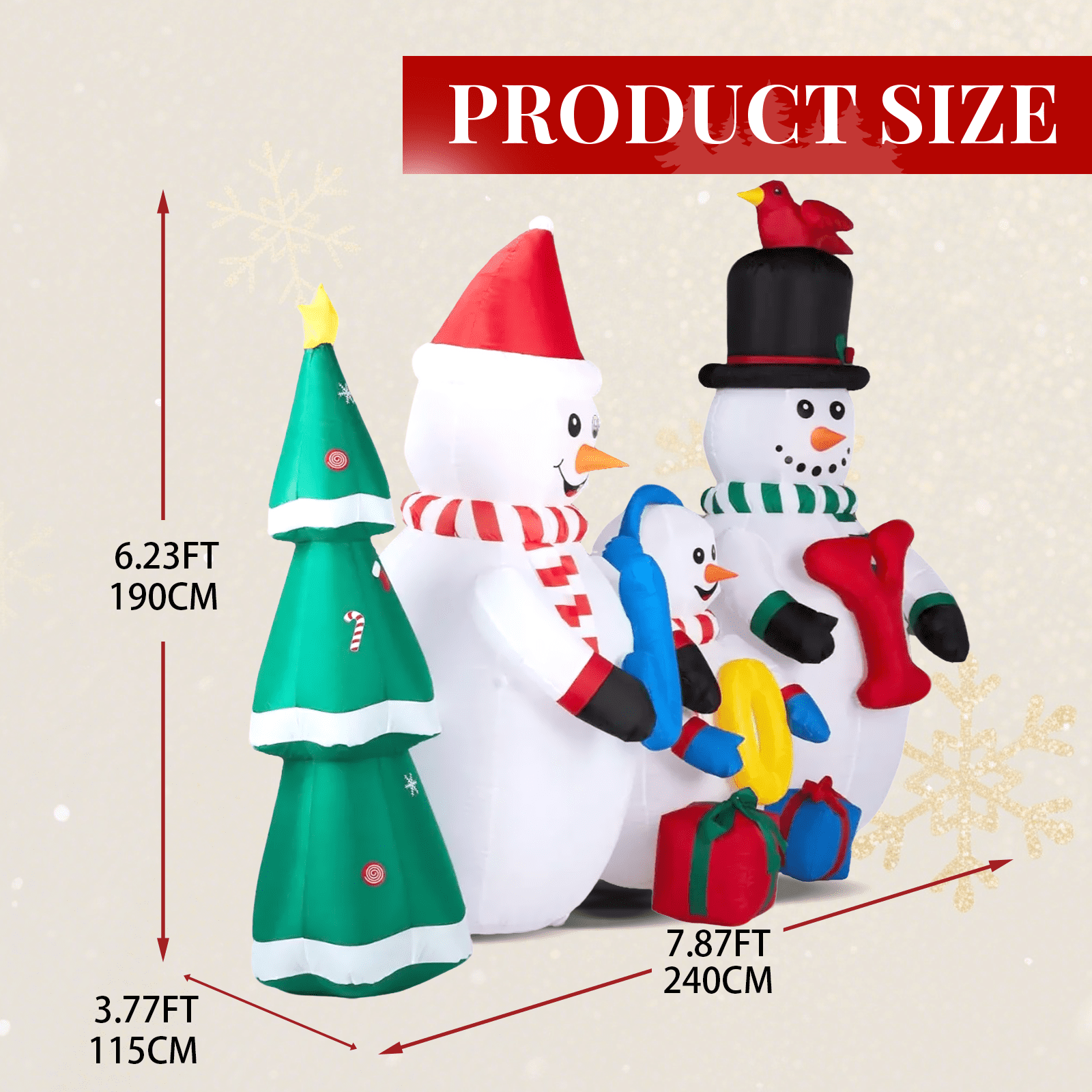 Astoutdoor 8 ft Lighted Christmas Inflatable Decoration, Snowman Family with JOY and Xmas Tree, Blow Up Yard Decor with Built-in LED Lights