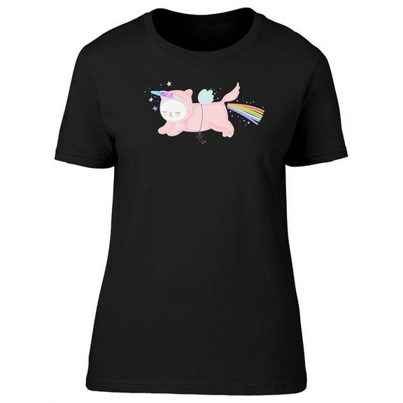 Magical Rainbow Pink Unicorn Cat T-Shirt Women -Image by Shutterstock, Female x-Large
