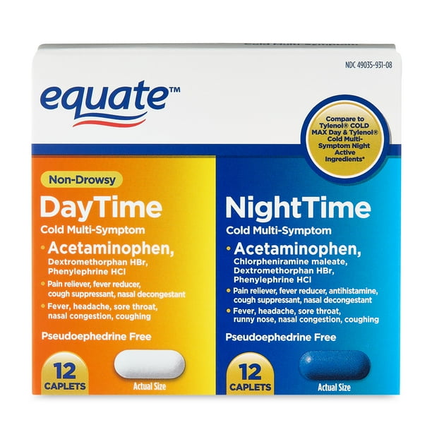 Equate NonDrowsy Daytime and Nighttime MultiSymptom Cold Caplets, 24