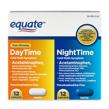 Equate Non-Drowsy Daytime and Nighttime Multi-Symptom Cold Caplets, 24 Count