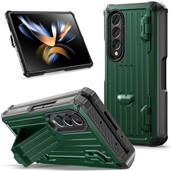 Jiahe Cover For Samsung Galaxy Z Fold4 Full Body Protection Case,Support Wireless Charging,Built-in Screen Protector Shockproof Hinge Protector,with Pen Slot Kickstand Case Cover,Armygreen