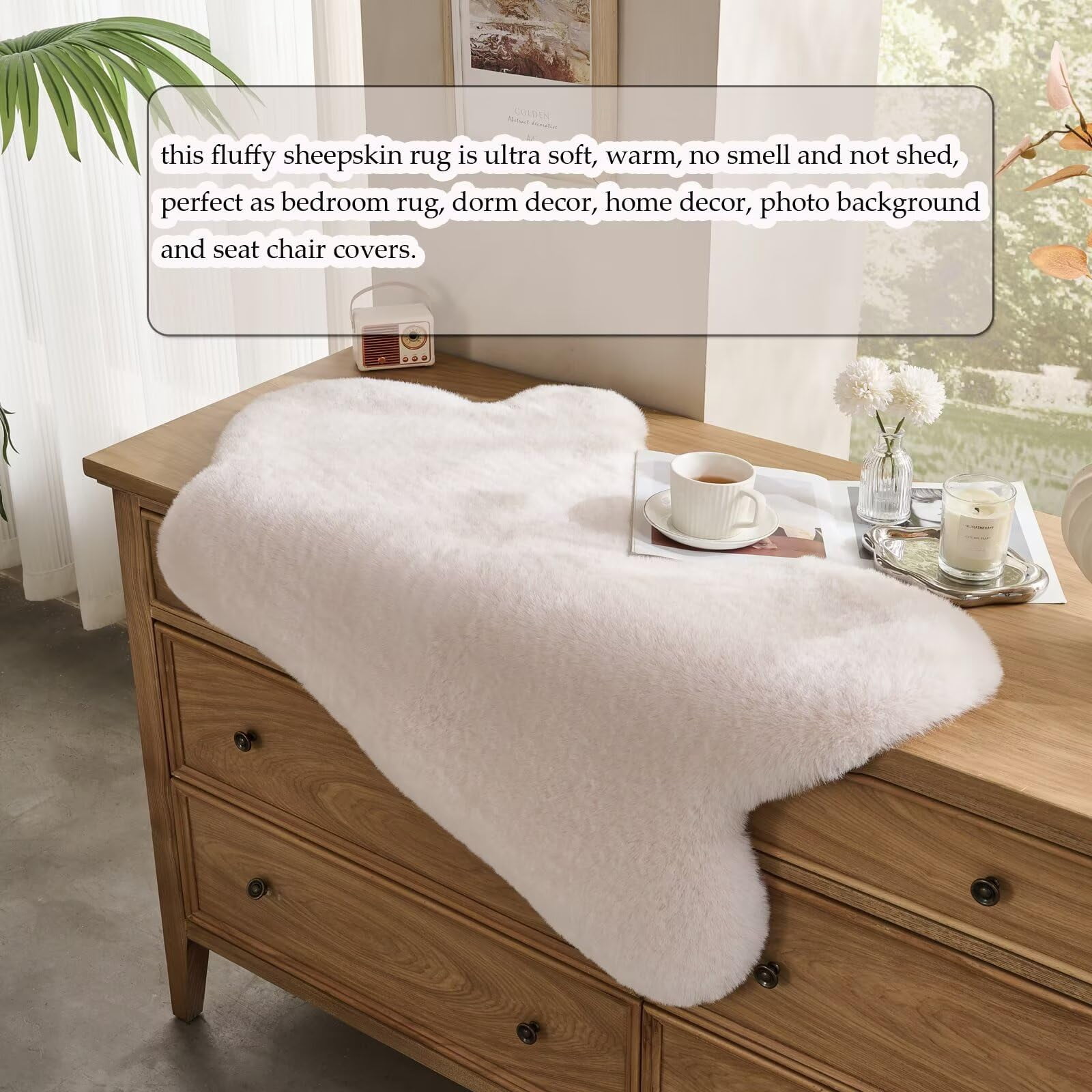 1700GSM Fuzzy Faux Sheepskin Fur Area Rug,Extra Soft Faux Fur Mat,Fluffy Shaggy Fur Rug for Bedroom Living Bedside Rug Room Decor-Ivory White, 2 x 6 ft
