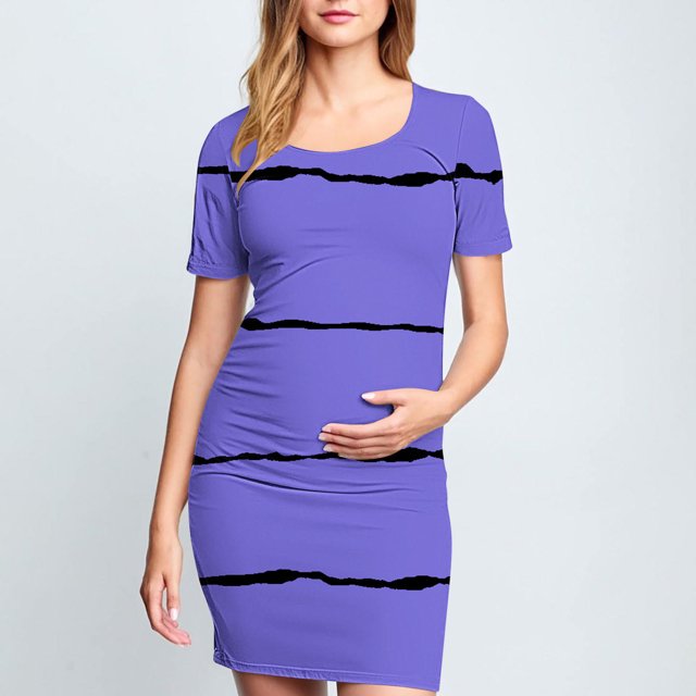 Ovzne Robes d'Été pour Femmes Robe pour Femme Jupe de Maternité Plissée Imprimée à la Mode Manches Courtes Col Rond Mi-Mollet Robe Grande Taille Maxi Robe Manches Courtes Imprimée Liquidation