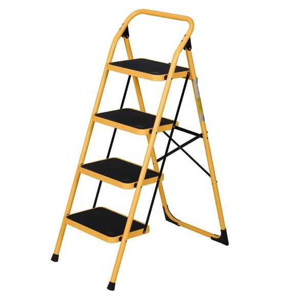 4 Step Ladder Lightweight Step Stool 330lb Capacity Iron Yellow Home Use