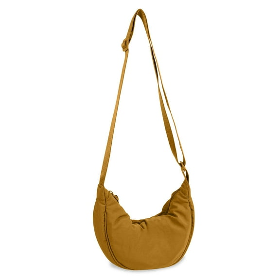 Nylon Crescent Crossbody Bag for Women Purses Trendy Men,Small Travel Sling Bag Hobo,Lightweight Fanny Pack with Zipper Adjustable Strap,Round Soft Shoulder Pouch Bag for Everyday Use Sport