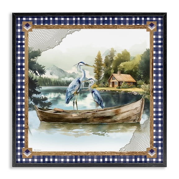 Stupell Industries Herons on Boat with Tartan Animals Painting Black Framed Art Print Wall Art, 12 x 12