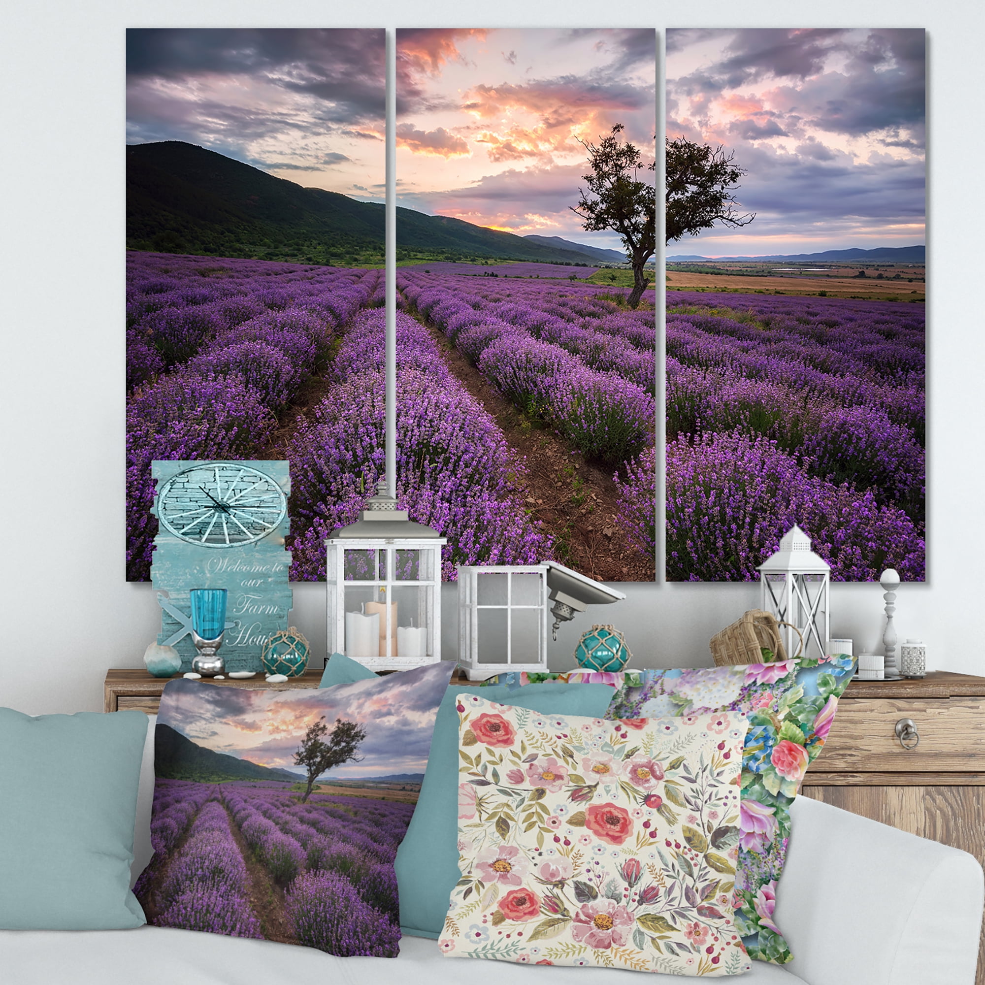 Lavender Field At Sunrise III 28 in x 36 in Photography Canvas Art Print, by Designart Set of 3