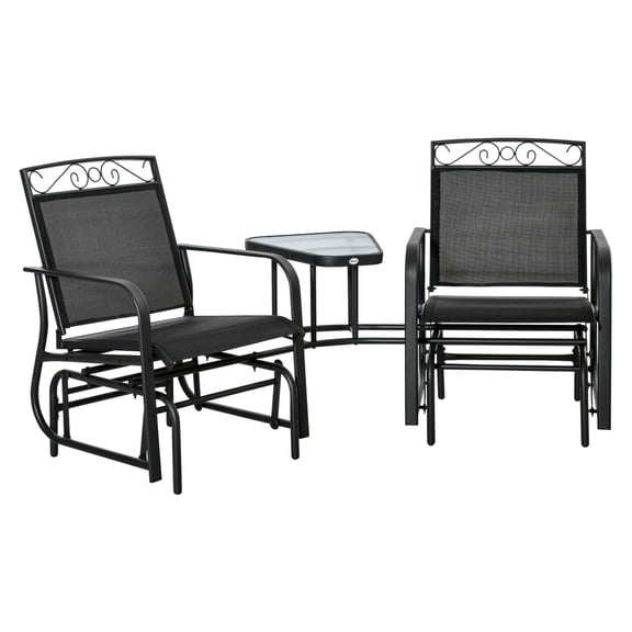Outdoor Glider Chair with Table - 2-Seat Patio Rocking Swing - Breathable Mesh - Black - Backyard, Garden, Porch