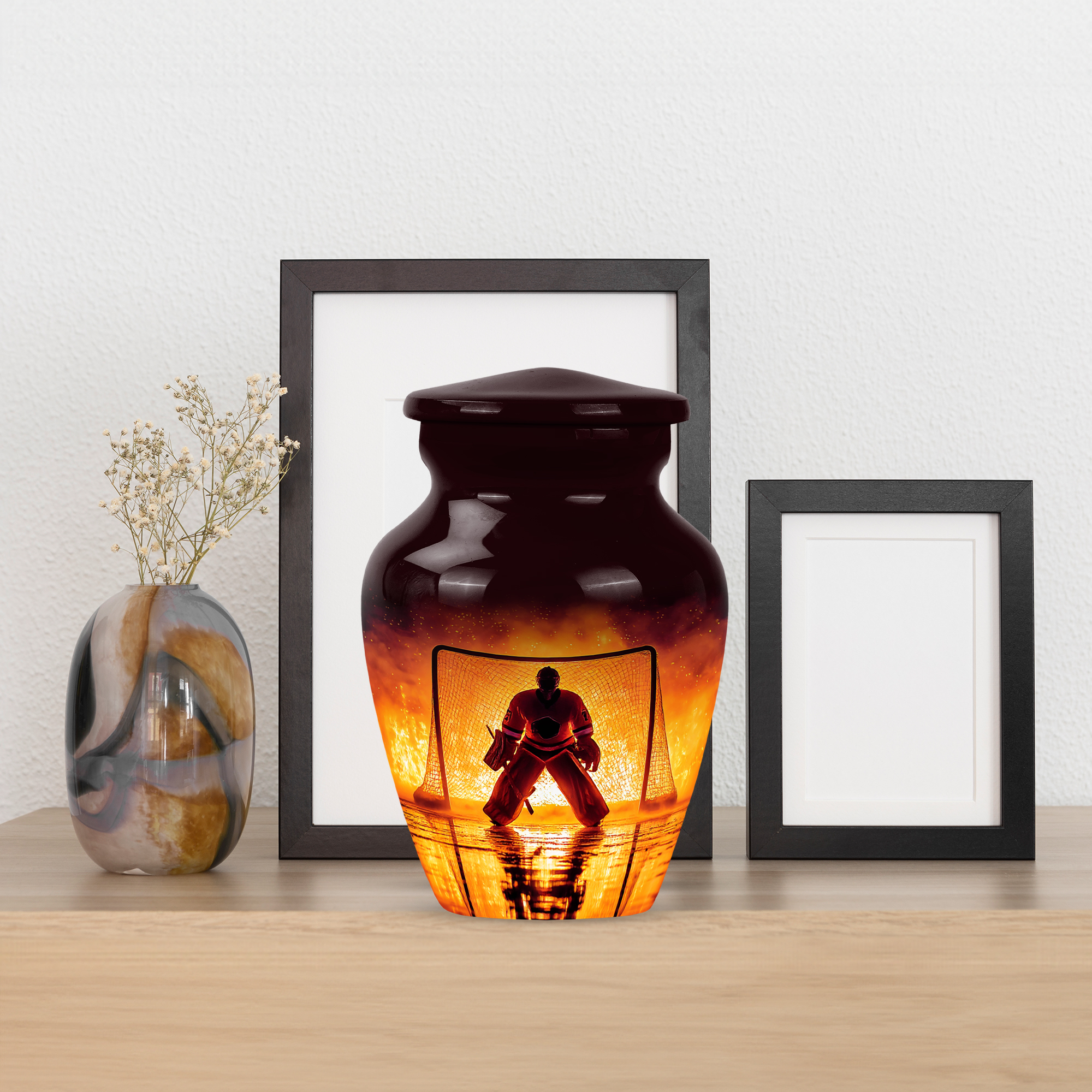 MUKTIVE Keepsake Ice Hockey Urns for Human Ashes Adult Man, Small Urns for Human Ashes, Keepsake for Male & Female, 3 Inch Tiny Maroon Urn for Father & Mother Burial