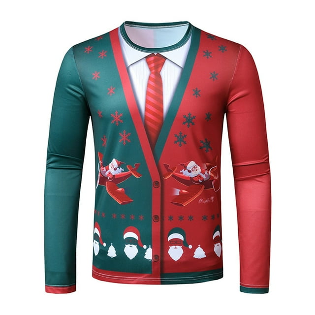 Innerwin T-Shirt de Noël à Manches Longues pour Hommes, Col Rond, Mode Basique Avion S
