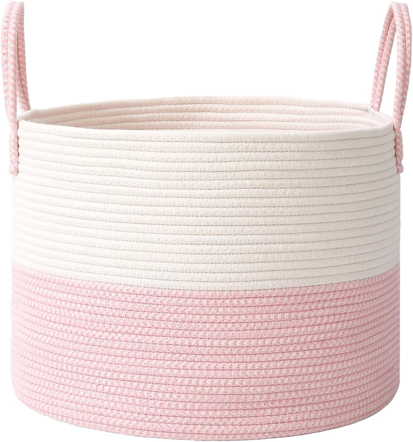 65L Extra Large Blanket Basket for Living Room - Woven Cotton Rope Laundry Hamper with Reinforced Handles - Storage Bin for Pillows, Comforters & Toys - Machine Washable,Black&Grey
