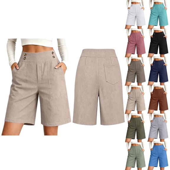 Women's Wide Leg Shorts High Waisted Casual Comfy Shorts with Pockets Cotton 2026 Trendy Summer Shorts by Yigetop Beige L