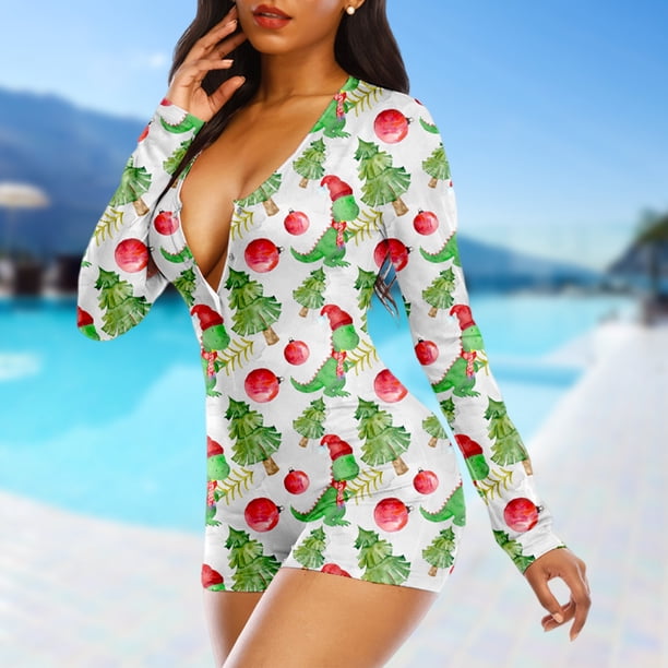 Mono Con Estampado De Dinosaurios Mono ajustado para mujer Mamelucos navideños elásticos Estilo sexy Casual para Año Nuevo Cgtredaw Blanco L para Mujer