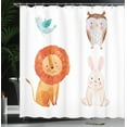 thumbnail image 3 of Ambesonne Animals Shower Curtain, Lion Bird Owl and Bunny, 69"Wx84"L, Seafoam Orange and Brown, 3 of 4