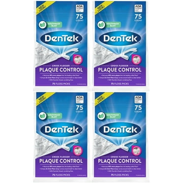 Dentek Cross Flosser Plaque Control Floss Picks, X-Shaped Floss, 75 Count, (Pack Of 4)