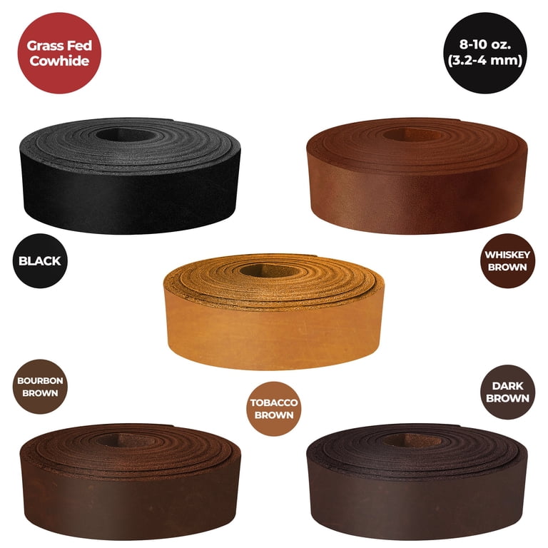 ELW Grass Fed Full Grain Cowhide Leather Belt Blank - Dark Brown, 1.25x60 Inches, 8-10 Oz (3-4mm) Thick, For DIY Crafting