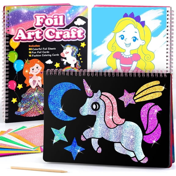 Fun Foil Art Kit for Kids - Art Craft Activity for Kids , DIY Foil Coloring Kits for Girl Toys Age 3-5,Idea Birthday Christmas Gift for Girl Boy Children 3 4 5 6 7 8 9 Year Old