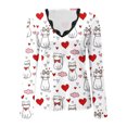 thumbnail image 4 of Honeeladyy ofrece camisetas de San Valentín para mujer, lindas camisetas con estampado de corazones de caramelo, blusa sexy de encaje con cuello en V profundo, blusas ajustadas de manga larga., 4 of 4
