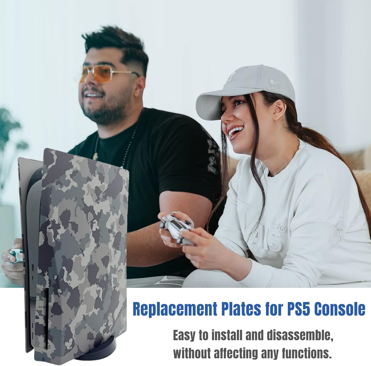 Camouflage Face Plates Cover Shell Panels for PS5 Disc Edition Console, For Playstation 5 Accessories Faceplate Protective Shell Replacement Plate (Gray Camouflage)