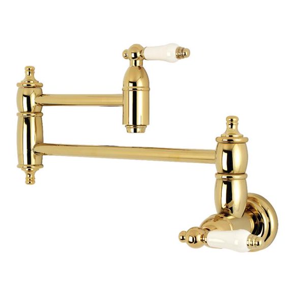 Kingston Brass KS3102PL Traditional Wall Mount Pot Filler Kitchen Faucet - Polished Brass