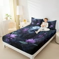 thumbnail image 4 of Castle Fairy Black Purple Dragon 4 Pieces Queen Sheet Sets for Kids Children Teens,Chic Floral Lotus Ultra Soft Flat Sheet,Abstract Flower Animal Queen Fitted Sheet,Luxury Bedroom Decor, 4 of 7