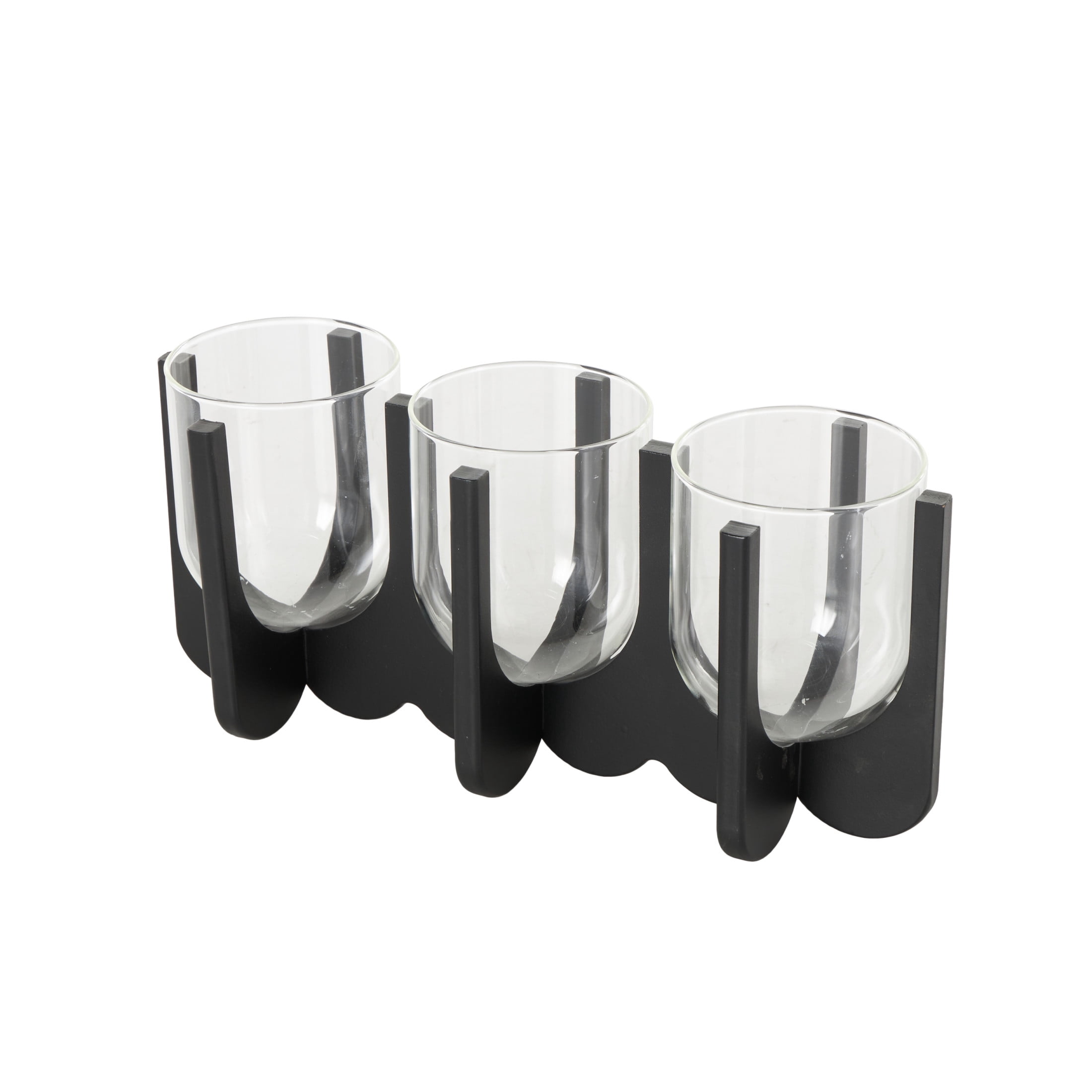 DecMode 3 Candle Black Wood Hurricane 3 Slot Candle Holder