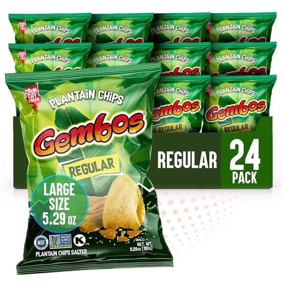 Gembos Original Plantain Chips, Salty Snack, 5.29 oz,24 Pack