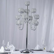 Efavormart 40" Tall 13 Arm Silver Metal Crystal Beaded Candelabra Candle Holders, Goblet Votive Candle Holders