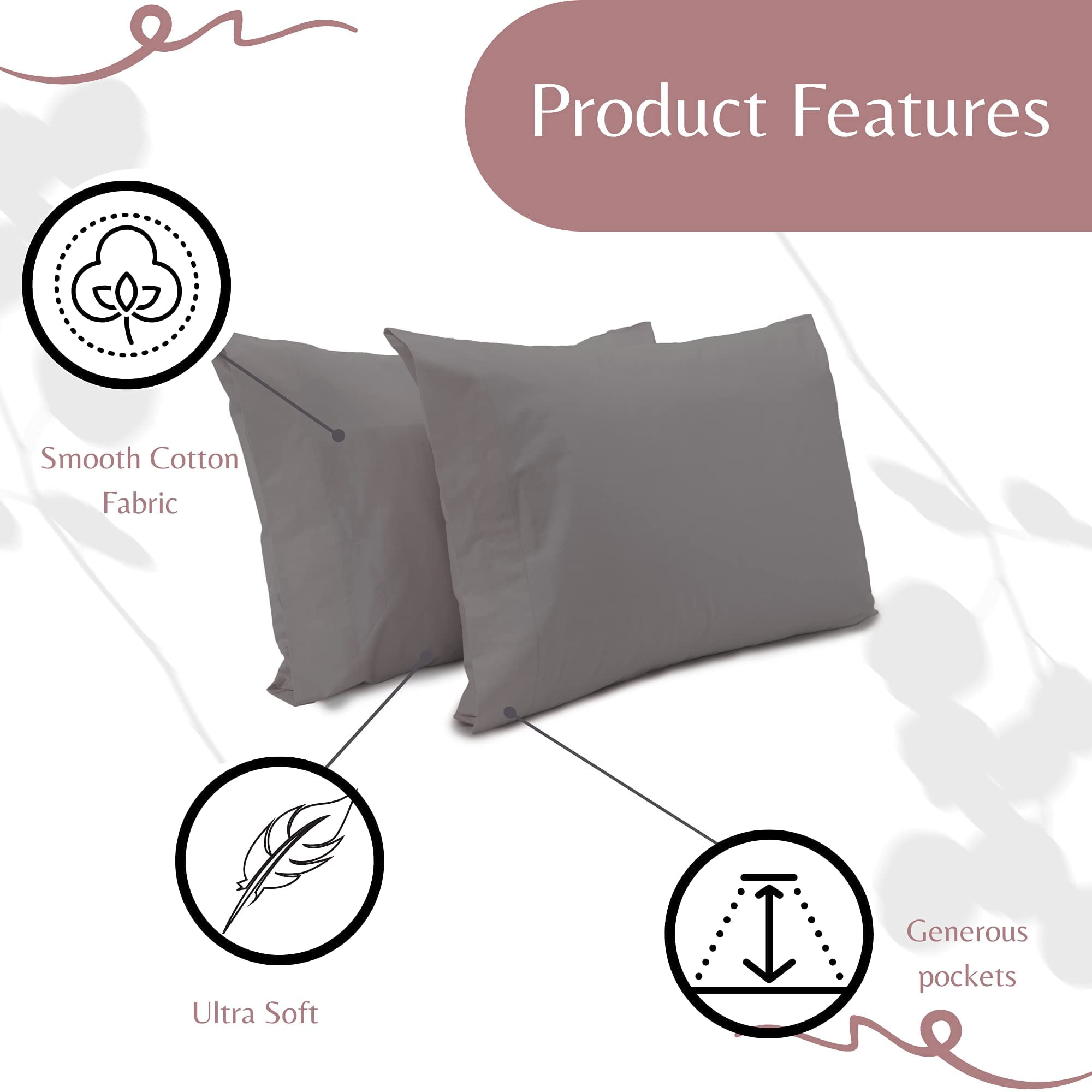 Superity Linen Pillow Cases Standard Size - Open Enclosure - 2 Pack - 100% Soft and Comfortable Premium Cotton - Grey