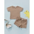 thumbnail image 2 of Caoirhny 2 Pieces Kids Suit Set, Solid Color Round Neck Short Sleeve T-Shirt+ Shorts with Pockets for Girls Boys, 6 Months-4 Years, 2 of 9