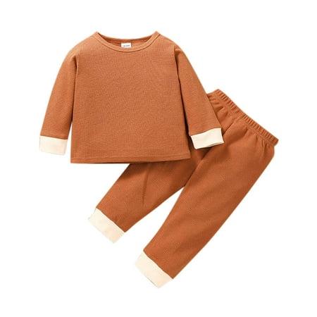

Toddler Baby Boys Girls Soft Long Sleeve Solid Casual Tops Pullover Pants 2Pcs Clothes Sets Outfits Sweatsuits for Teen Girls