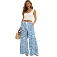 thumbnail image 6 of Women's 2026 Boho Print Wide Leg Pants Elastic Waist Flowy Beach Palazzo Lounge Trousers Blue XL, 6 of 7