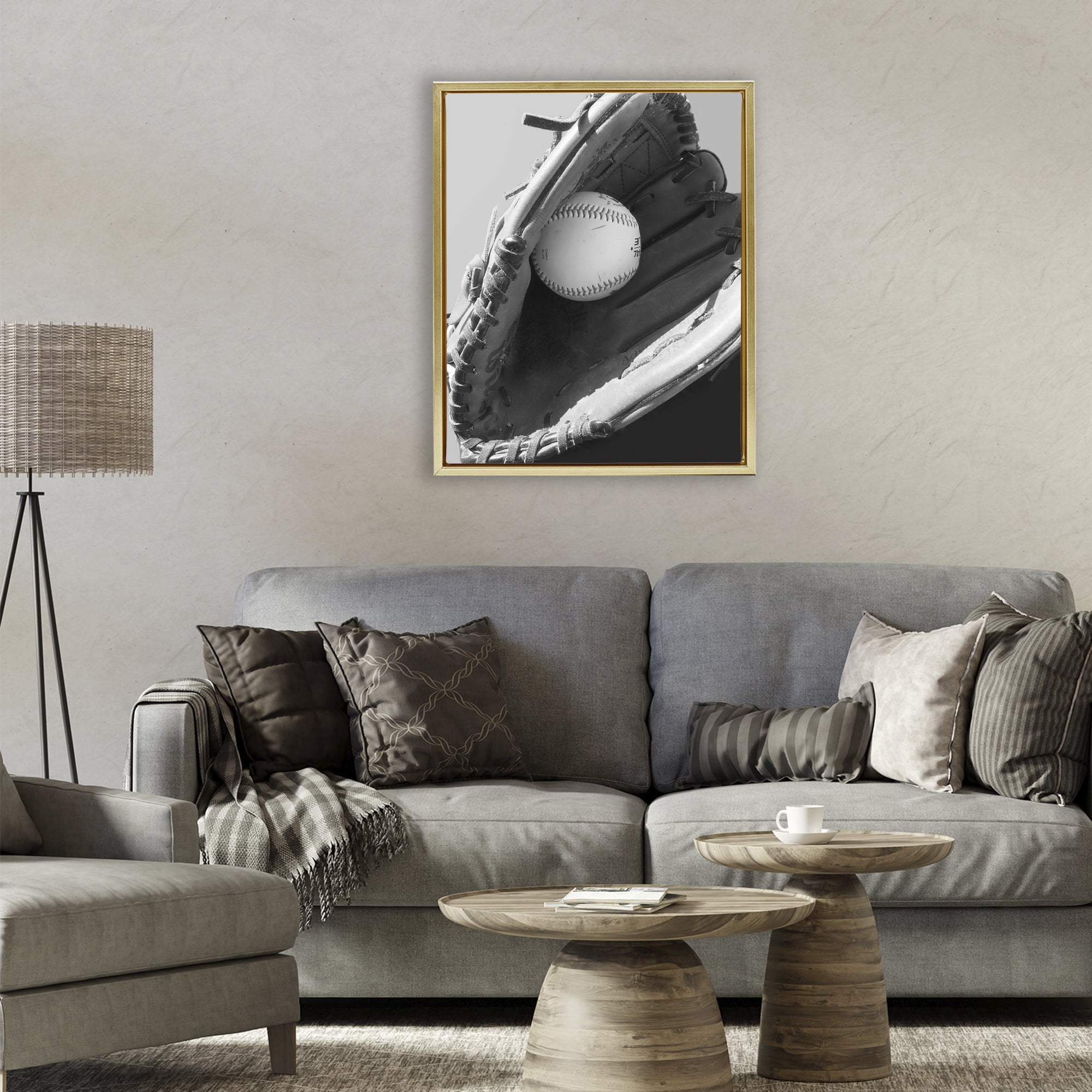 Stupell Industries Nice Catch Baseball Gold Framed Floater Canvas Wall Art, design by Marcus Prime