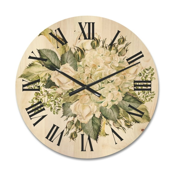 Designart 'Beautiful Bouquet With Roses and Hudrangea' Farmhouse Wood Wall Clock