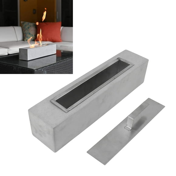 Rectangle Tabletop Fireplace, Romantic Cement and Stainless Steel Real Fire Effect Alcohol Fireplace for Home
