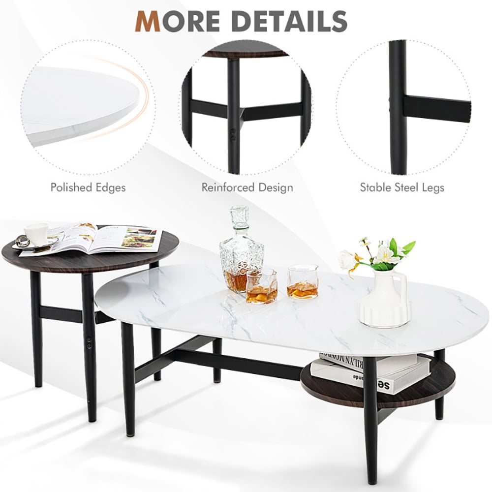 Finihen Coffee Table, Nesting Coffee Table, Set of 2 Modern Nesting Coffee Table with Extra Storage Shelf, for Living Room, Reception Room, White Finihen Coffee Table, Nesting Coffee Table, Set of 2 Modern Nesting Coffee Table with Extra Storage Shelf, for Living Room, Reception Room, White
