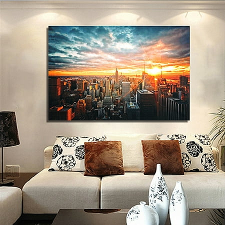 New York City Blues New York City Sunset Cityscape Home Decor Picture Still Life Hanging Silk Cloth Poster Wall Art 35 x 23