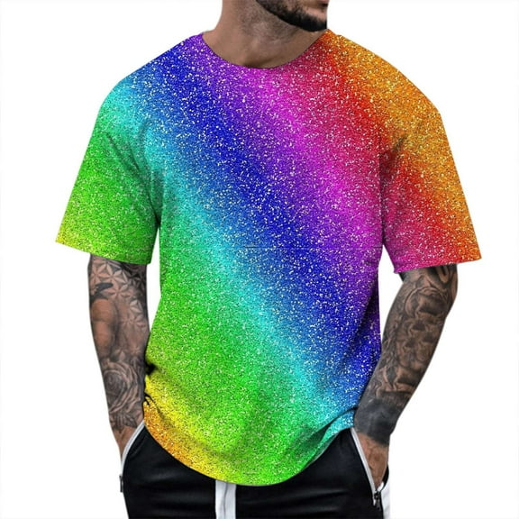 Men'S Stage Performance T Shirt Men'S 3D Printed Sequin Pullover Short Sleeve T Shirt