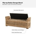 thumbnail image 6 of 56" Boho Rattan Storage Bench Flip-Top Upholstered Armrest Hollow-Carved Solid Wood Legs Hallway End of Bed Natural, 6 of 7