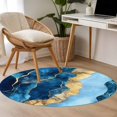 thumbnail image 5 of Round Area Rug 4ft, Abstract Gradient Blue Marbling Non-Shedding Washable Area Rug, Retro Golden Veins Ripple Non Slip Low-Profile Circle Rugs for Living Room, Bedroom Dining Room, 5 of 9
