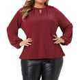 thumbnail image 2 of DARING DIVA Women's Plus Glitter Keyhole V Neck Blouses 1X Burgundy, 2 of 7