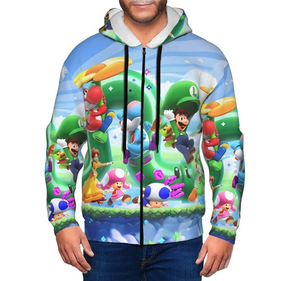 Saiise Mario Cf Mens Zip Up Hoodie Long Sleeve Full-zip Hooded Sweatshirt Pullover With Kangaroo Pocket S-3XL
