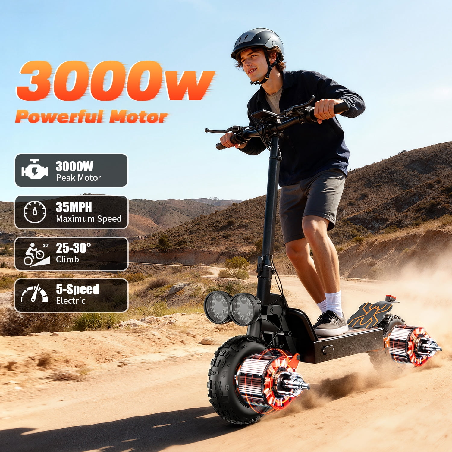 ASKGO GT28 Electric Scooterfor Adults, 3000W Dual Motor, 35MPH & 75-Mile Range, 48V 30A Battery&5 Speed, 11" Off-Road Tires, NFC & Mobile Charging, Foldable Sport Scooter for Commuting, 365LBS，UL2272