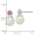 thumbnail image 2 of 925 Sterling Silver Polished Pink 5mm Cubic Zirconia and 8mm Glass Pearl Post Earrings 14.85x8.2mm Wide Stud Earring for, 2 of 2