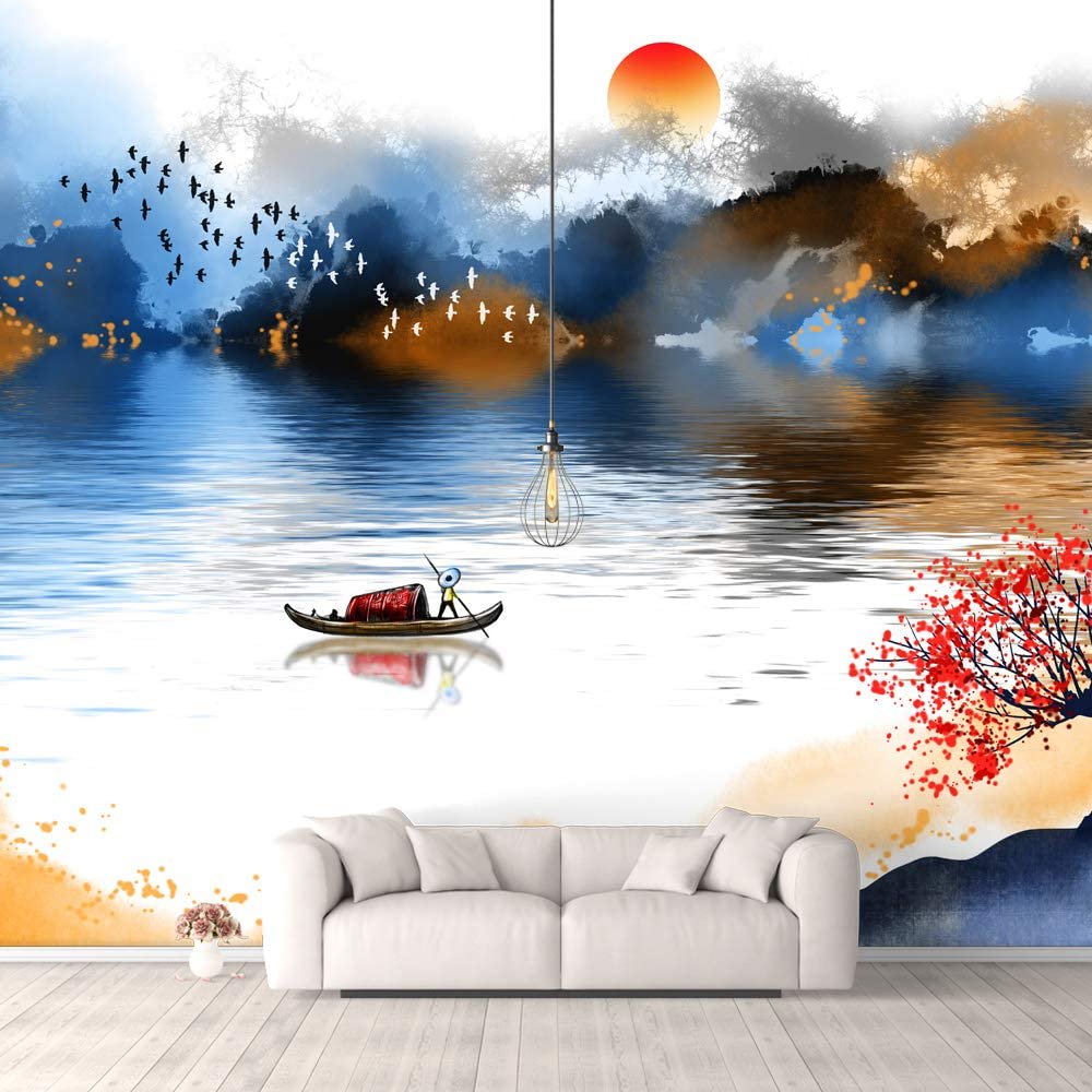 Idea4wall 4pcs Chinese Style Landscape Peel and Stick Wallpaper