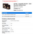 thumbnail image 2 of Oil Filter - Compatible with 2011 - 2024 Mitsubishi Outlander Sport 2012 2013 2014 2015 2016 2017 2018 2019 2020 2021 2022 2023, 2 of 2