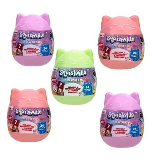 Squishville by Squishmallows Series 6 - Assorted 5 Pack - Mini Plush & Accessories - Official Kellytoy - Great Gift for Kids