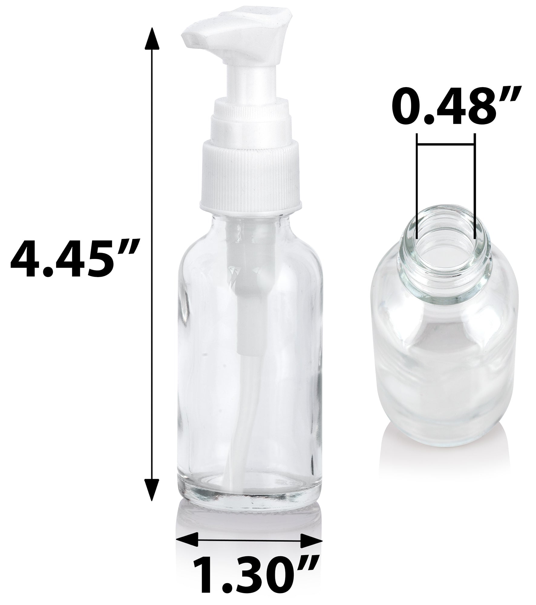 16oz Clear Glass Boston Round Bottles (White Lotion Pump) - 12/Case, Clear Type III 28-400